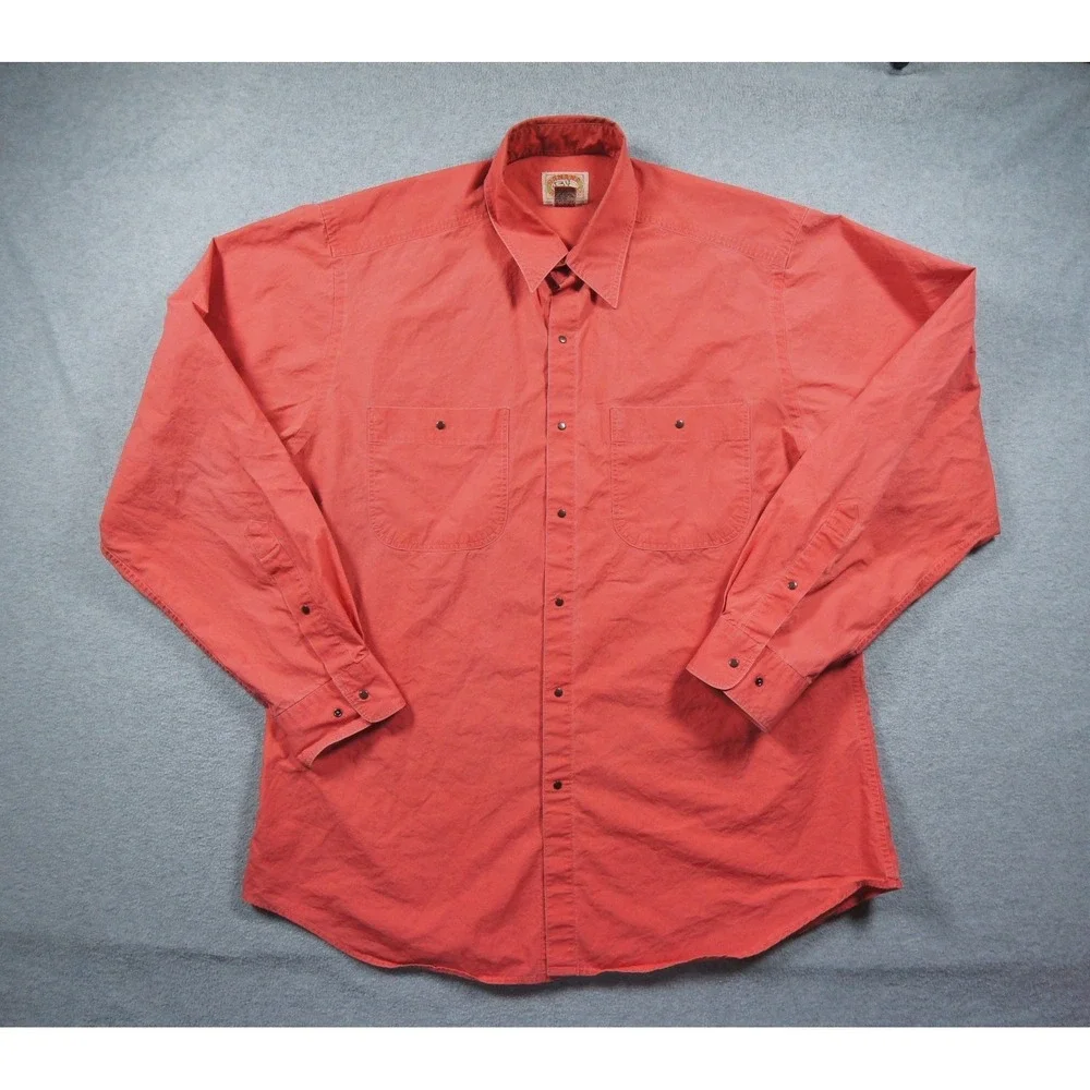 Vintage Banana Republic Shirt Mens Large Pink Button Up Metal Snap Safari 90s